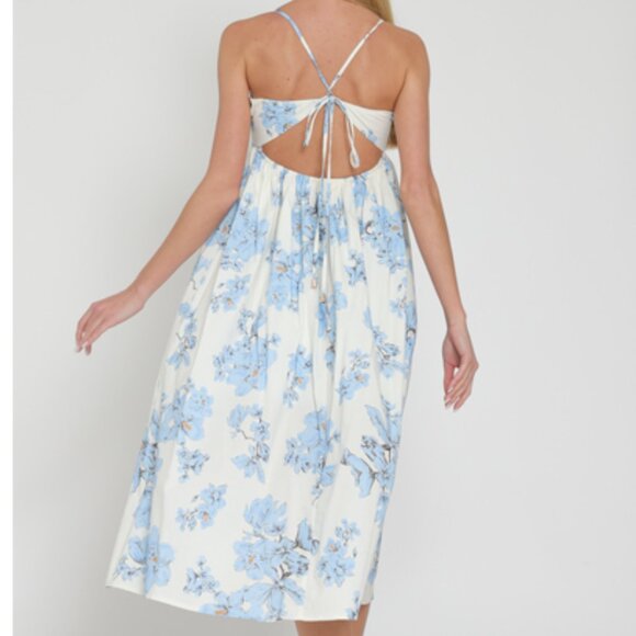 264.Thin shoulder strap ruffle-waisted midi dress - Picture 2 of 3